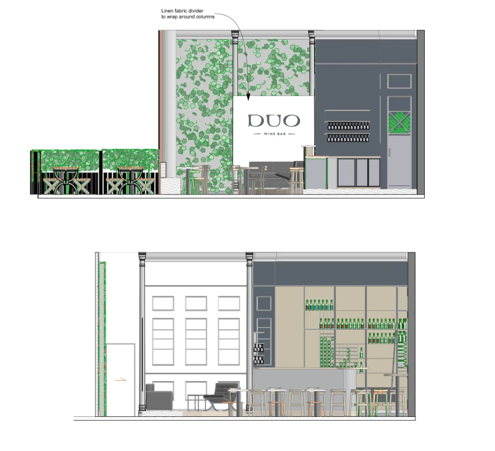 Wine Bar Section Cross section drawing of The Wine Bar